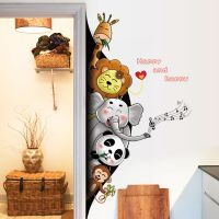 68 * 146cm Cartoon Animals 3D Wall stickers For Kids Room Friendly Panda Elephant Monkey Wallpaper Creative Door Decor Wall Stickers  Decals