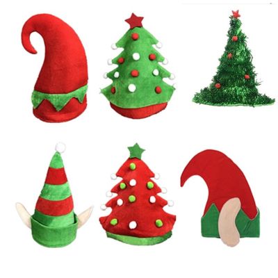 [Cos imitation] ผู้หญิงผู้ชายผู้ใหญ่ซานตาคลอสหมวกต้นคริสต์มาสสีเขียววัวฮอร์นคริสต์มาสเอลฟ์หมวกที่มีขา