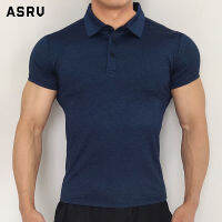 ASRV เสื้อโปโลผู้ชายฤดูร้อนปกแขนสั้นเสื้อยืดสีทึบพิมพ์ตัวอักษรถุงน่องแห้งเร็ว