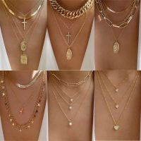 MAA-OE Gold Color Heart-Shaped Necklace For Women Girls Multilayer Geometric Hollow Heart Necklace Jewelry Party