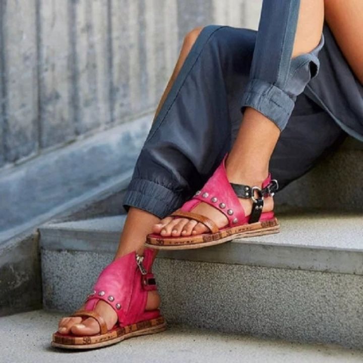 ขายดีที่สุด-ioztt2023-new-women-39-s-sandals-soft-bottom-colorblock-rivet-flip-flops-fashion-mouth-flat-roman-shoes-2023
