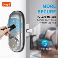 Tuya การ์ด IC ล็อกรหัสผ่านประตูอิเล็กทรอนิกส์ดิจิตอลล็อคอัจฉริยะระบบ NFC รีโมทแอปปลดล็อคล็อคตายชาร์จฉุกเฉิน