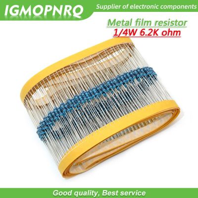 100pcs Metal film resistor Five color ring Weaving 1/4W 0.25W 1% 6.2K 6.2K ohm 6.2Kohm