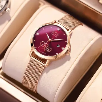 นาฬิกา Daybird สีพิงค์โกลด์ หน้าปัดผีเสื้อลายนูน 3 มิติ สวยงาม | Zinice  Watch