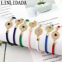 8Pcs Classical Thread Rope celet Round Cz Zircon Micro Pave Gold Plated Adjustable Bangles For Women Girls Jewelry