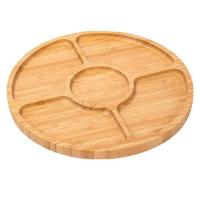 Wooden Divided Serving Trays Bamboo Fruit Tray With 5 Compartments Round Serving Tray Serving Dishes Perfect For Parties LED Strip Lighting