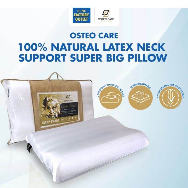 NEW Osteo Care 100 Natural Latex Neck Support Super Big Contour Pillow