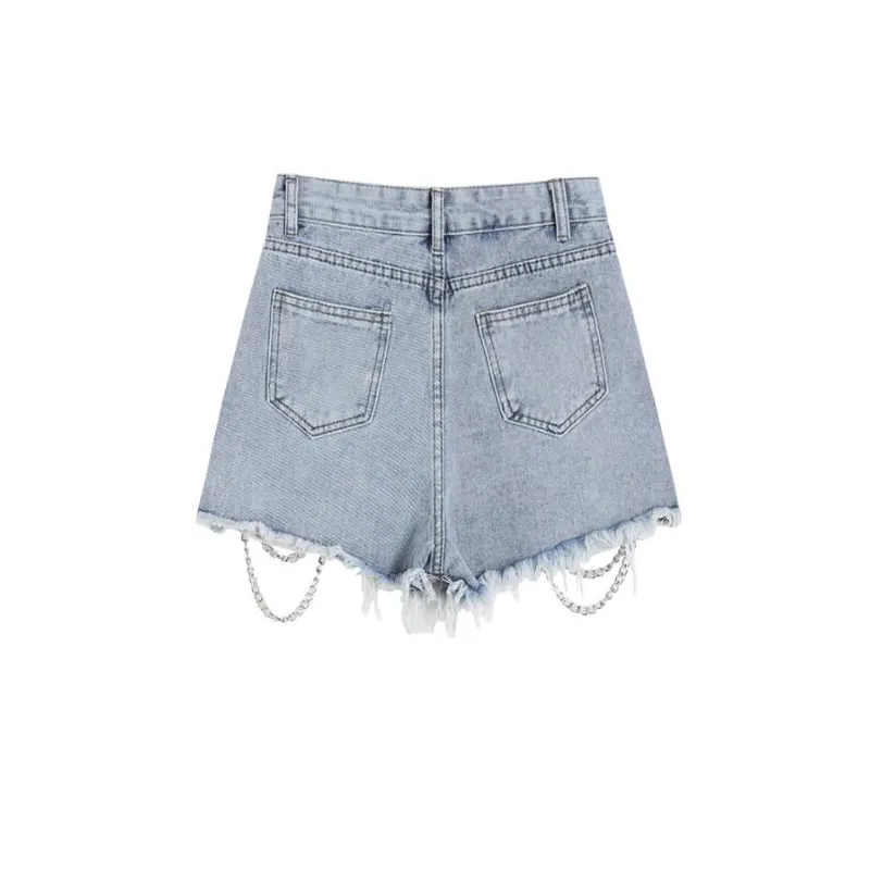 High Waisted Ripped Frayed Edge Denim Hotpants Shorts Black