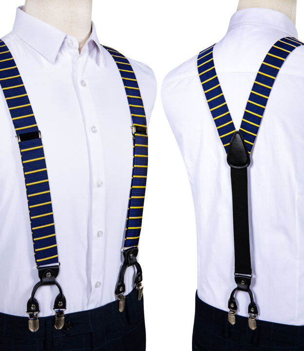 สีฟ้าทอง-suspenders-สำหรับผู้ชายหนัง6คลิปจัดฟันกางเกงสาย-y-กลับยืดหยุ่นผ้าไหมแขวนโบว์ผูกชุดของขวัญผู้ชาย-dibangu