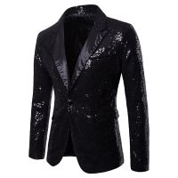 ZZOOI Black Sequin Bling Glitter Blazer Men One Button Casual Slim Fit Blazer Jacket Male Nightclub Stage Prom Clothes For Singers XXL