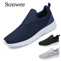 Sonwee รองเท้าผ้าใบผ้าตาข่ายสำหรับผู้ชาย,รองเท้าผ้าใบคุณภาพสูงระบายอากาศสีดำเหมาะสำหรับใส่ในชีวิตประจำวันเล่นกีฬาไซส์ใหญ่พิเศษ39-47