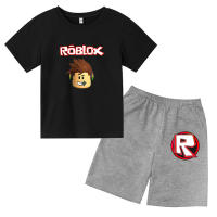 RO BLOXS เสื้อยืดแขนสั้นเสื้อสวมหัวลายการ์ตูนบางสำหรับเด็กผู้ชาย,เสื้อยืดและกางเกงขาสั้นสำหรับเด็กเล็กเด็กผู้หญิงสูทลำลองฤดูร้อน0000