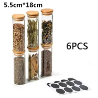 Glass Spice Jars 6-Bottles Mini Canister Set, Small Air Tight Storage Containers with Bamboo Lids Kitchen Cereal Organizer