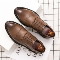 2023 New Men Dress Shoes Leather Shoes Fashion Derby Shoes Classic Casual Business Wedding Footwear Brown Italy Male Formal Shoe