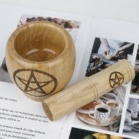 Wooden Mortar Pestle Set Handmade Log Wood Decoration for Home Ornaments