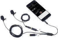 Movo Professional Lavalier Lapel Clip-on Interview Podcast Microphone with Secondary Mic and Headphone Monitoring Input for iPhone, iPad, Samsung, Android Smartphones, Tablets - Podcast Equipment