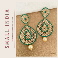 {**ส่งฟรี**} SMALL INDIA ?? Gold Plated Kundan Earring ต่างหูชุบ ?? Women Ethnic Jewelry