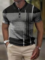 xixibeauty Mens Color Block Stripe Comfy Trendy Polo Shirt For Summer