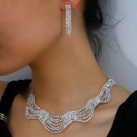 สร้อยคอหรูหราต่างหูชุดเครื่องประดับเจ้าสาวแฟชั่นคลื่น rhinestone ชุดโซ่ Jewelry set