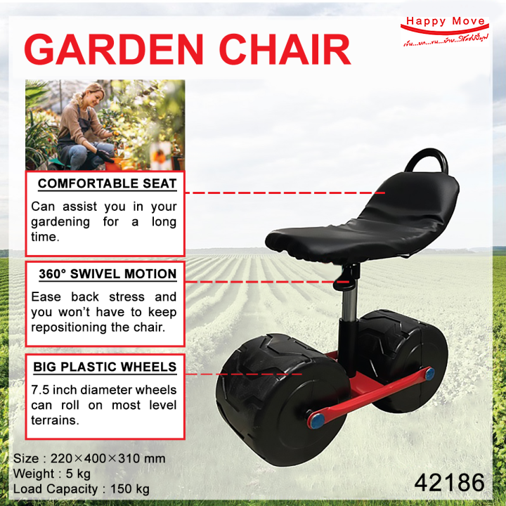 HAPPY MOVE Garden Chair with Wheels Full Range 360 Swivel Seat with