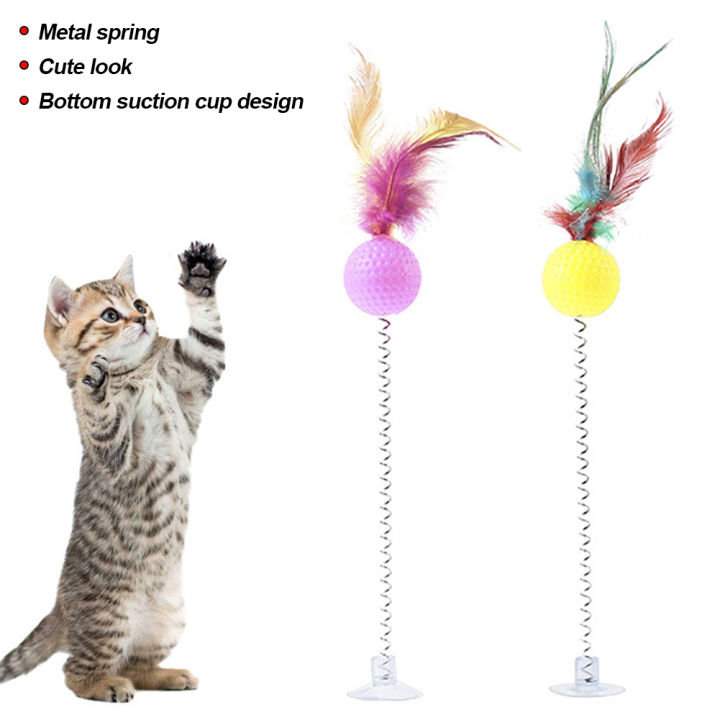 1pc Feather Spring Cat Toy Suction Cup Multicolored Cat Feather Wand Pet  Toys