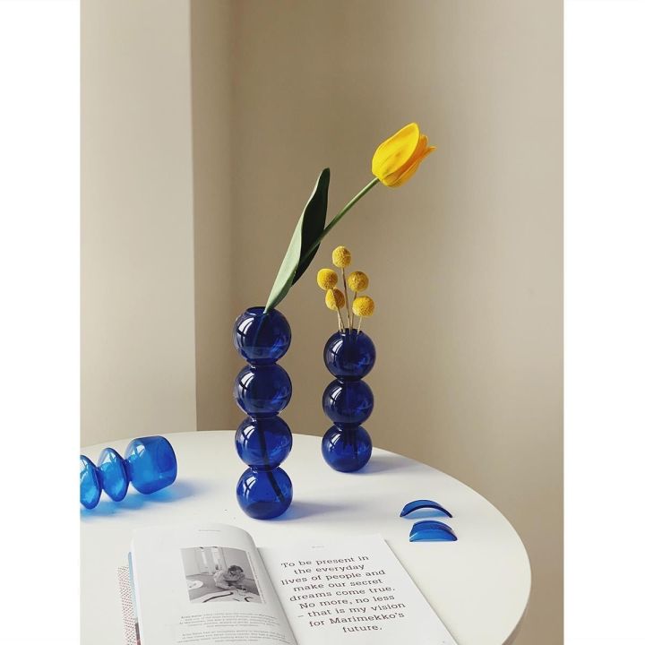 klein-แจกันแก้วสีฟ้า-บ้านย้อนยุคเรขาคณิตนอร์ดิก-ห้องนั่งเล่น-ตกแต่งห้องนอน-ชาวไร่-hydroponic