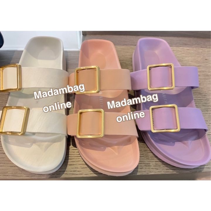 charles-keith-metallic-buckle-slide-sandals-รองเท้าแตะส้นแบน