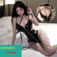 【CC】۩▤  Erotic Restrained Seduction Patent Leather Jumpsuit Womens Panty Set