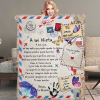 【CW】❡☾  A mi Nieta/Nieto Air Mail Print Thin Fleece Blanket Loving for Granddaughter/Grandson Sofa Nap Soft Warm Blankets