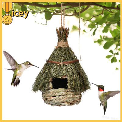 AngelCity บ้านหญ้าธรรมชาติสานมือบ้านนกพร้อมเชือกแขวนอเนกประสงค์อุปกรณ์ที่พักรังนก