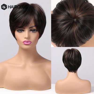 【jw】□✵  Ombre Synthetic Hair Short Cut Straight Wig with Bangs for Resistant