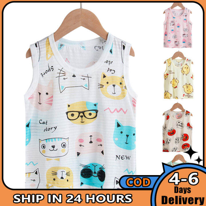 ซื้อ1แถม1ของขวัญฟรี-เสื้อกล้ามการ์ตูนสำหรับเด็กชายเด็กหญิงฤดูร้อนกลมบาง-kemeja-tanpa-lengan-คอสำหรับเด็กอายุ2-8ปี