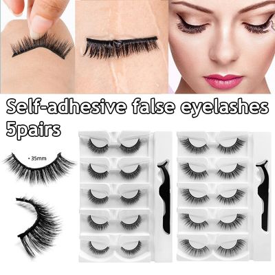 5pairs Glue Free Faux Mink Eyelashes 3D Self adhesive False Eyelashes Reusable Natural Long Eyelash Soft Handmade Makeup Lashes