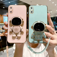 เคสโทรศัพท์ซิลิโคน TPU นิ่มลายการ์ตูนสำหรับ iPhone Xs/iphone X สายคล้องแบบมีเคสเคสด้านหลังแบบตั้งได้ลายนักบินอวกาศเคลือบ6D หรูหรา