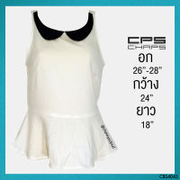 USED CPS Chaps - Cream Ruffle Peplum Top | เสื้อแขนกุดสีครีม สีดำ ระบาย คอบัว เสื้อคอบัว สีพื้น ทรงใหญ่ แท้ มือสอง