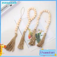 EASYEAH เครื่องประดับ Boho บ้านไร่ ชนบท ตกแต่งบ้าน พวงมาลัยลูกปัดไม้ ลูกปัดอธิษฐาน แขวนผนัง