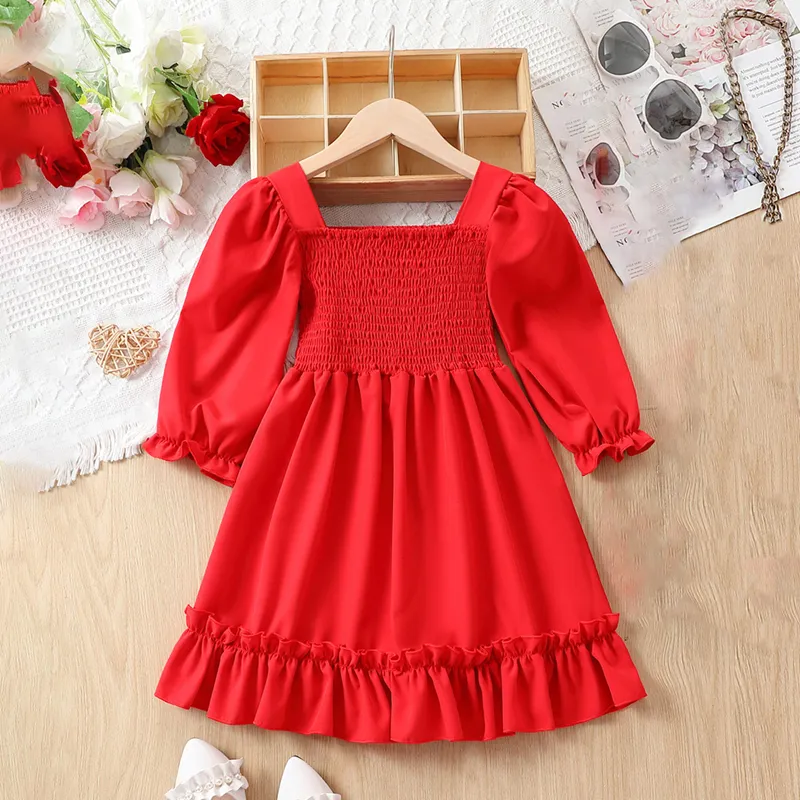 Ruffle Hem Solid A-line Dress