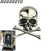 3D Chrome Metal Skull Backrest Trunk Motorcycle Fuel Tank Emblem Badge Decal Sticker For Harley Chopper Bobber Custom Honda BMW