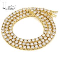 Uwin 3mm 4mm 5mm 8mm Mens Zircon Tennis Chain Necklace Gold Color Copper Material Iced Out 1 Row CZ Hip Hop Fashion Chain Necklaces