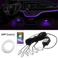 6 in 1 RGB LED Atmosphere Car Interior Ambient Light Kit Fiber Optic Strips Light By App Control DIY Music 6M Fiber Optic Band