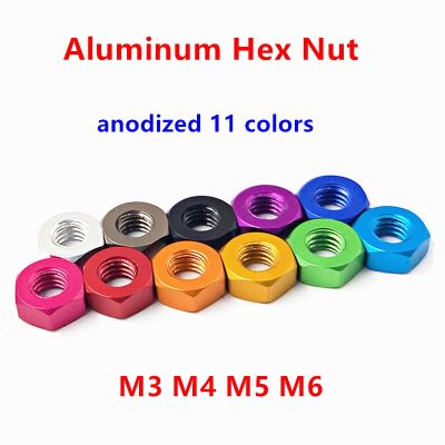 10pcs Anodized M3 M4 M5 M6 colourful Aluminum Alloy Hexagon Nuts Hex Nut Lock Nut for Screw Bolts Used in FPV RC Multicolor Nails Screws Fasteners