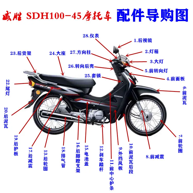 Xinzhou Honda motorcycle parts SDH100-45 whole car whole car plastic parts original | Lazada PH