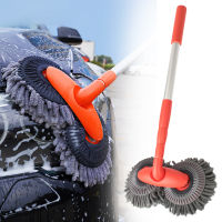 อุปกรณ์เสริมสำหรับรถยนต์สามส่วน Telescopic Roof Window Cleaning Maintenance Rotating Double Brush Head Car Wash Mop