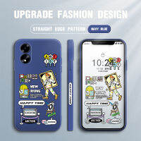 เคสโทรศัพท์สำหรับ OPPO A18 A38การ์ตูนแฮปปี้ไทม์เคสโทรศัพท์ลายขอบสี่เหลี่ยมปลอกซิลิโคนน้ำคลุมทั้งหมดกล้องปกป้องเคส