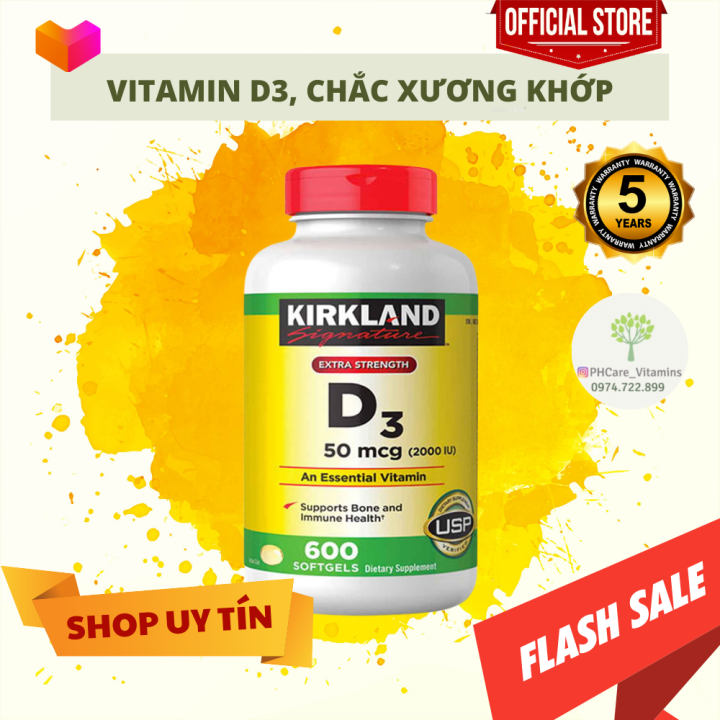 Viên Uống Bổ Sung Vitamin D3 Kirkland Signature Vitamin D3 2000IU 600