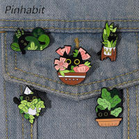 Pinhabit เข็มกลัดต้นไม้ใส่กระถางแมวดำที่กำหนดได้เองสำหรับแมวในพืชเคลือบ