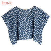 iCONiC BLUE APPLES TOP #5132 เสื้อผญ ผ้าคัทต้อน ลายแอปเปิ้ล เสื้อครอป ยาว 44ซม. ทรงหลวม เสื้อแฟชั่น เสื้อสั้น เสื้อพิมพ์ลาย เสื้อไฮโซ เสื้อออกงาน