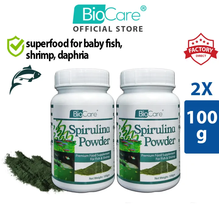 2X 100g Biocare spirulina powder bottle for baby fish, betta fry, guppy