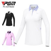 PGM YF535 Female Long-Sleeved Golf Tops Slim Golf T-Shirts Women Autumn Sports Lapel Shirts Breathable Elastic Apparel Leisure