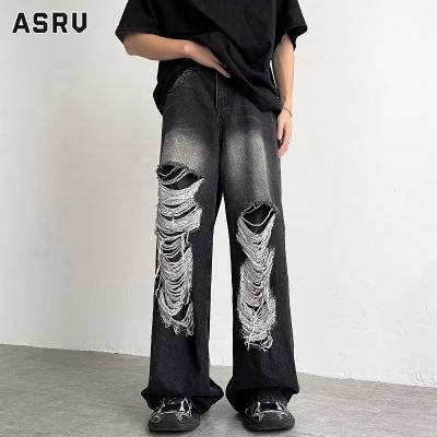 ASRV กางเกงยีนส์ชาย กางเกงขายาว ชาย กางเกงยีนส์ผู้ชาย jeans for men กางเกงยีนส์ขาดๆเข้ากับทุกชุดกางเกงลำลองทรงหลวมๆขากว้างย้อนยุคดีไซน์แนวสตรีทแฟชั่นใหม่กางเกงสำหรับผู้ชาย